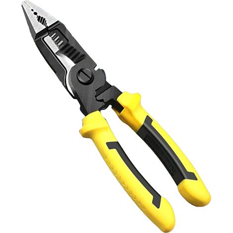Pince multifonctionnelle 6 en 1 pour électricien, pince à bec long, coupe-câbles, dénudeur, sertissage de cosses, outil à main jaune (1/5)