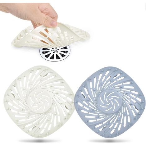 Crépine de douche, lot de 2 crépines en silicone pour baignoire, bouchon de vidange pour salle de bain, buanderie, baignoire, cuisine (blanc et bleu) (1/5)