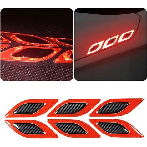 Autocollants réfléchissants pour voiture, lot de 6 bandes de protection anti-collision, autocollants 3D en fibre de carbone pour portière de voiture (rouge)