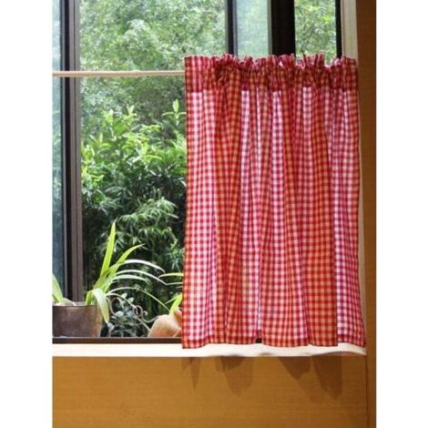Rideau de Cuisine Court pour Petit Fenêtre Coton Opaque Vichy À Carreaux Blanc Rouge Rideau Brise-bise Rideaux à Disques Cant (1/4)