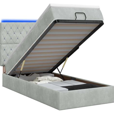 Maison Exclusive - Lit coffre avec matelas et LED Gris clair 100 x 200 cm Velours (1/5)