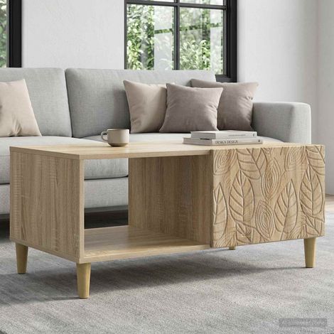 Table basse rectangulaire avec rangement, bois d’ingénierie, marron, 90 x 50 x 40 cm - PANGIVO (1/5)