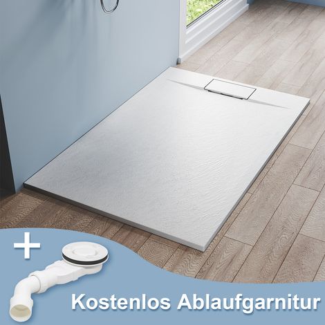 SONNI Duschwannen 140x90cm Flach Duschtasse hochwertige für Duschkabine Badezimmer SMC weiß 32mm Schiefer-Textur inkl.Ablaufgarnitur Antirutsch Schneidbaren Design (1/5)