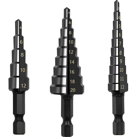 Foret étagé à rainure droite HSS, 3-12mm 4-12mm 4-20mm, foret étagé revêtu d'azote, ensemble d'outils électriques de perçage, coupe-trou pour bois et métal