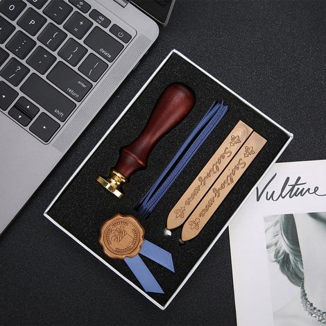 Coffret Cire à Cacheter Rétro, Cartes d’Invitation Enveloppes en Bois Artisanal, Cadeau Anniversaire, Tampon Lettres Scellées (1/5)