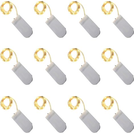 12 Pcs Guirlandes Lumineuses, Mini Guirlande LED à Pile, 1m avec 10 LEDs Blanc Chaud, Haute Luminosité, Économique Cuivre Étanche pour Noël Mariage Fête Table Pelouse Chambre (1/5)