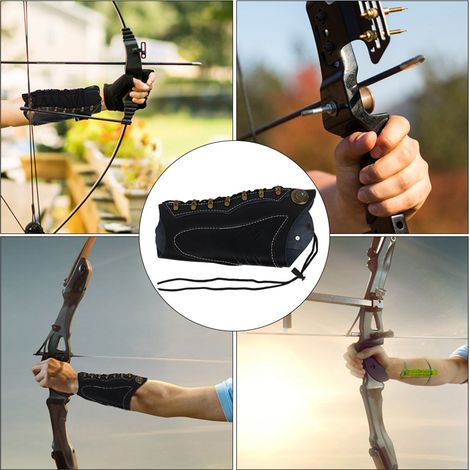 Brassard de protection en cuir synthétique pour archers, brassard ajustable noir pour tir à l'arc (1/5)