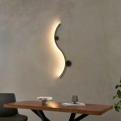 Applique LED design longue vague double support noir - Curva
