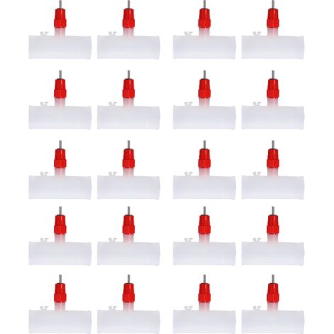 Distributeur d'Eau Automatique pour Poules avec 20 Abreuvoirs à Tétine, Contrôle à Ressort - Raccord Té G3/4 Tête Rouge pour Élevage