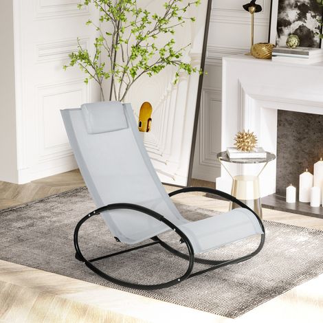 Sedia a Dondolo da Giardino Zero Gravity,  Sdraio da Giardino Ergonomica con Cuscino e Tessuto Traspirante per Interno ed Esterno, 105x62x88 cm, Grigia