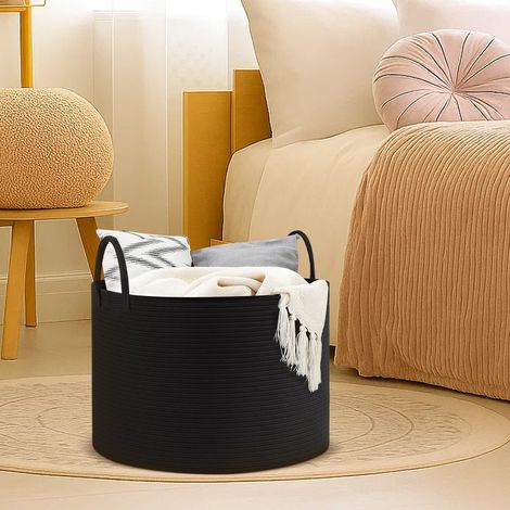 Laundry Basket 83L Wicker Basket 553555cm Foldable Washing Baskets with Sturdy Handles Storage for Clothes Bedding for Blankets Toys Clothes Shoes Plant Organizer Bin Living Room Home Decor(Black) (1/5)