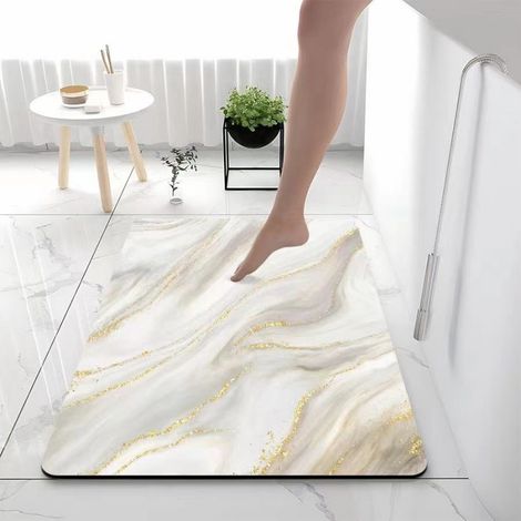 Tapis absorbant -boue de diatomées motif marbré- antidérapant pour salle de bain-40×60cm