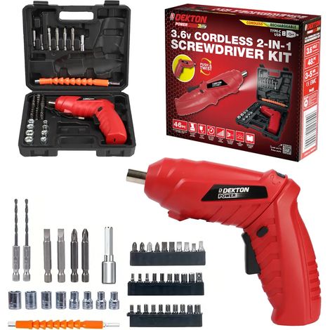DEKTON CORDLESS SCREWDRIVER DRILL 3.6V ELECTRIC RECHARGEABLE BATTERY SET 600015