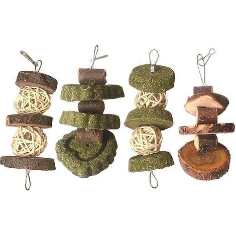 Lapin jouets à mâcher, gâteaux d'herbe comestibles, boules en osier pour petit animal, broyage dentaire - 4 pièces. (1/4)