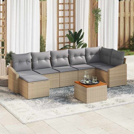 Gartensofa-set 8 pcs Beige und Hellgrau Poly-Rattan (1/5)