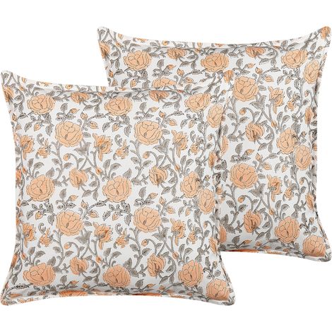 Conjunto de 2 cojines de algodón naranja blanco gris 45 x 45 cm borlas Meadia