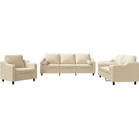 Maison Exclusive - Set Divani 3 pz con Cuscini Crema in Tessuto