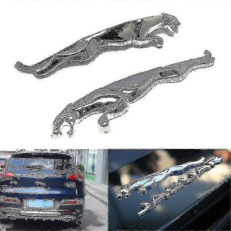 Insigne métallique chromé Jaguar bondissant, emblème 95 mm x 20 mm (1 paire)