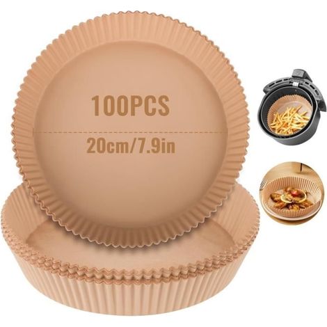 Papier Cuisson - Air Fryer - 100 Pièces - 20CM - Antiadhésif - Huile et Étanche (1/4)