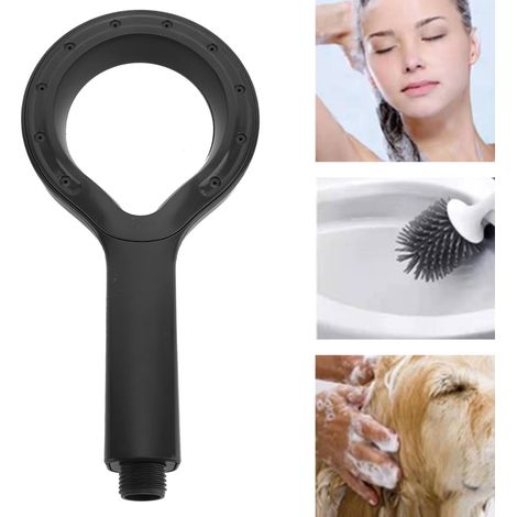 Cabezal de ducha de mano con alta presión de agua y amplia salida de agua, ABS negro. (1/5)