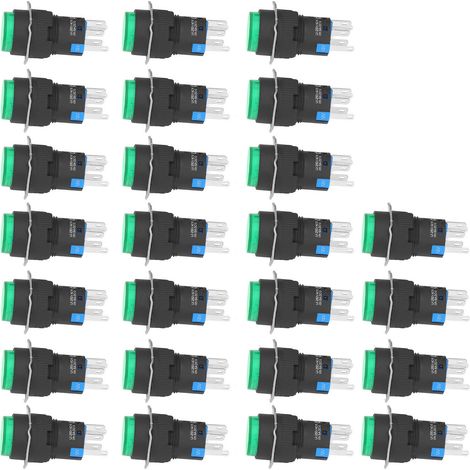 25 interrupteurs bouton poussoir 16mm mini ronds à retour automatique avec voyant 12V pour équipements d'automatisation verts (1/5)