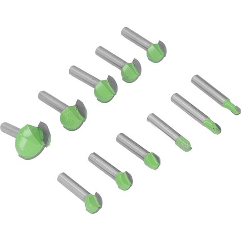 Kit de 11 fraises à bout rond en carbure cémenté, queue de 8 mm, pour portes, armoires et étagères.