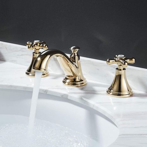 Version chromée du robinet trois trous – Double commande, look traditionnel – Parfait pour vasque et meuble salle de bain