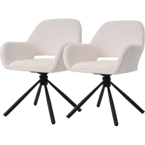 Lot de 2 chaises de salle à manger pivotantes en tissu sherpa blanc avec accoudoirs, design moderne et assise confortable pour cuisine ou séjour - CHICFURN (1/5)