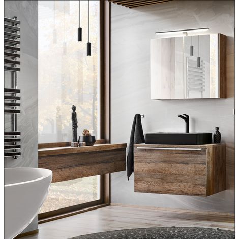 Ensemble meuble vasque + cabinet miroir - 80 cm - Rosario Oak - Livraison gratuite