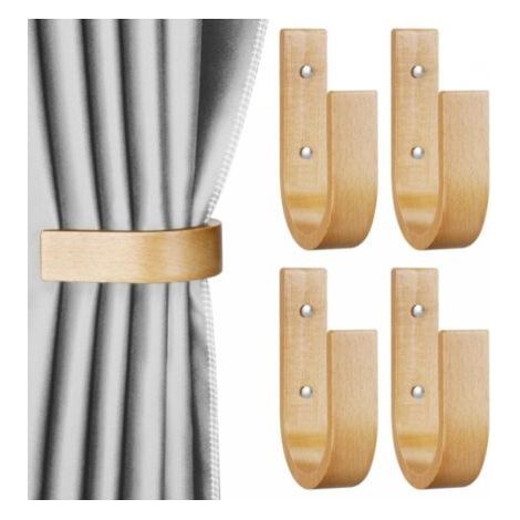 Para decoración de interiores: juego de 4 alzapaños de madera en forma de U para cortinas, montaje en pared (madera, alzapaños). (1/5)