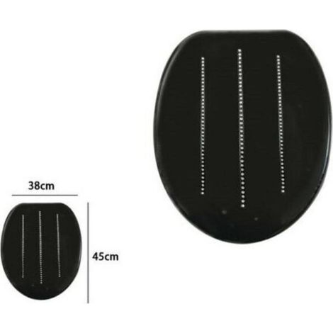 TrAdE Shop Traesio - Copriwater Copri Water Sedile Wc Bagno Universale Mdf Nero Righe Strass 59206 - 3,5