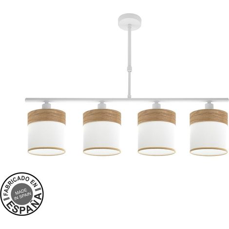 Lampara Cloe 4xe14 Blanca/blanca-madera Clara Regx75x14 cm