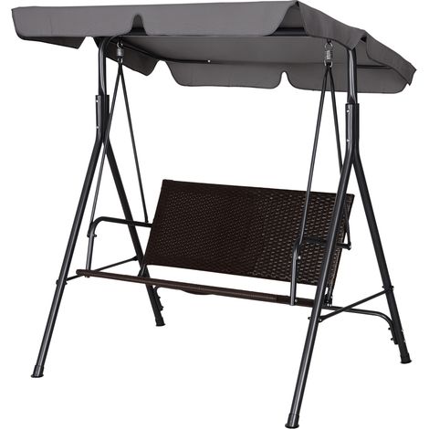 Beyamis 2-Sitzer-Gartenschaukel mit verstellbarem Sonnendach, 140 x 110 x 151 cm, Braun und Grau
