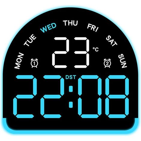 Réveil numérique pour gros dormeurs avec alarme forte et lumière de réveil, double alarme, température et date, alimentation USB ou piles, luminosité réglable (1/5)