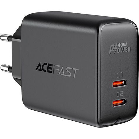 Wandladegerät 2x USB-C 40W PPS PD QC 3.0 AFC FCP schwarz (1/5)