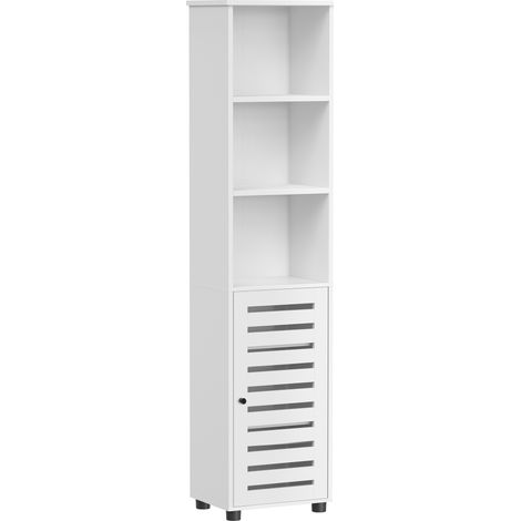 Vasagle – Meuble de rangement de salle de bain blanc nuage – Placard haut avec 3 compartiments ouverts et 2 étagères réglables – Dimensions 30x40x167 cm