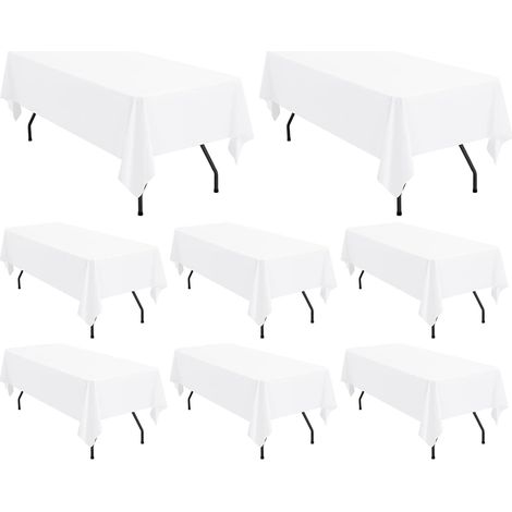 Lot de 8 Nappes Rectangulaires en Polyester Blanc 153x320cm pour Tables 2,4m Mariage Banquet Fête (1/5)
