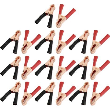 20 Pièces 50A Pinces Crocodiles de Batterie de Voiture de 80mm de Long, Pince Voiture Batterie en Cuivre pour Bateau de Véhicule de Camion de Voiture (80mm, Rouge + Noir) (1/5)