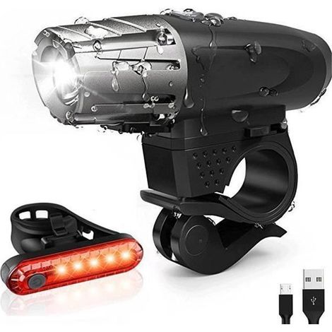 USB Rechargeable LED lampe de bicyclette,Lampe de vélo rechargeable avec feu avant et feu arrière (feu rouge). Robuste et durable