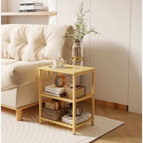 Table d'appoint en bambou, 3 niveaux avec plateaux à lattes, 40,6 x 30 x 50,5 cm, charge 30 kg, rangement compact pour salon, chambre ou coin lecture – CHICFURN (1/5)