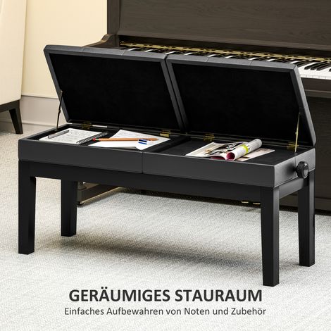Banc de piano, tabouret pour piano, similicuir, double siège réglable, espace de rangement, noir (1/5)