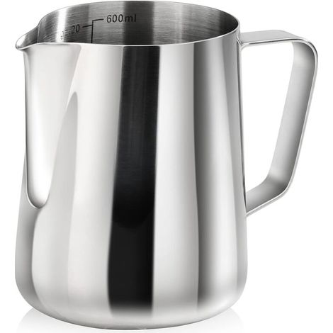 Mug en acier inoxydable pour café latte art - 600 ml (20 oz) - Idéal pour la maison, les cafés et les restaurants - 1 pièce, argent (1/4)