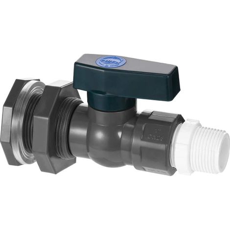 Robinet d'eau 3/4" PVC Vannes de réservoir d'eau de pluie Vanne de contrôle avec raccord traversant et adaptateur de tuyau compatible avec aquariums, piscines, bacs de jardin (1/5)