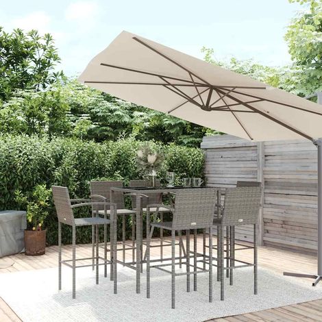 vidaXL Ensemble de bar de jardin 7 pcs gris résine tressée (1/5)
