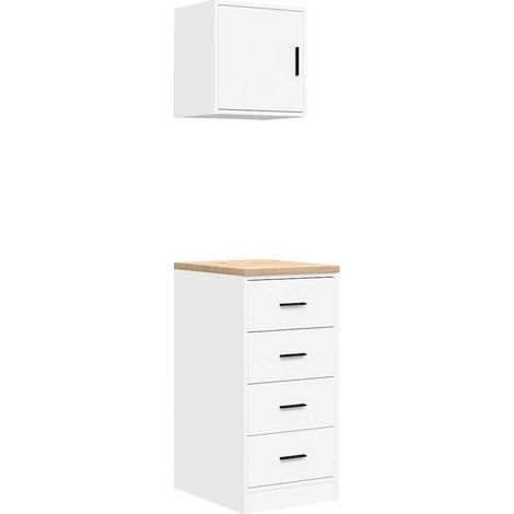 Armoires de garage 2 pcs blanc bois d'ingénierie