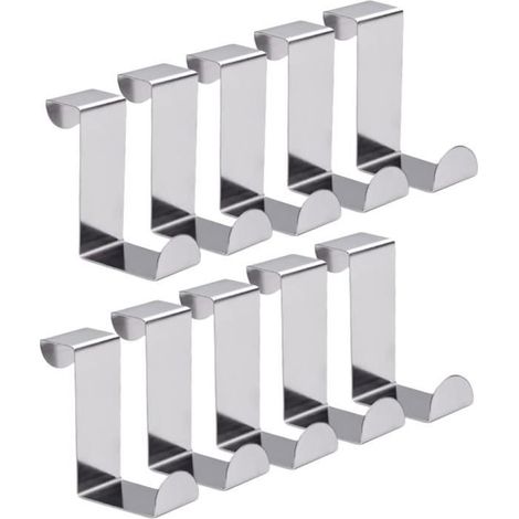 Crochets de Porte en Acier Inoxydable - Patère - Lot de 10 - Argent (1/4)