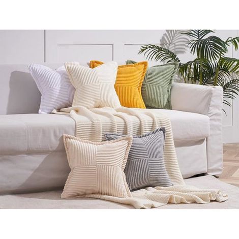 Lot de 2 Housse de coussin, Velours côtelé 50x50 cm, Fermeture éclair, Beige, Décoration salon chambre (1/5)