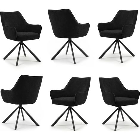 Bon Furni Sillas de Comedor Giratorias 360° con Reposabrazos, Tapizadas en terciopelo negro, juego de 6 (1/5)