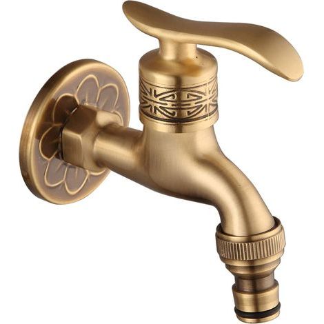 Robinet mural rétro en laiton avec poignée à levier pour eau froide, adapté aux robinets de machine à laver de salle de bain (Robinet d'évier à balai court). (1/5)