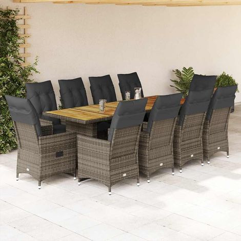11-tlg. Garten-Bistro-Set mit Kissen Grau Poly Rattan (1/5)